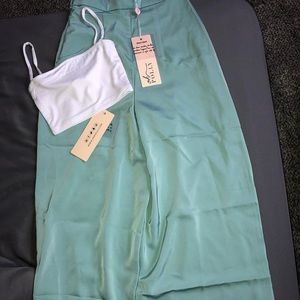 2 piece wide leg pant set with crop top